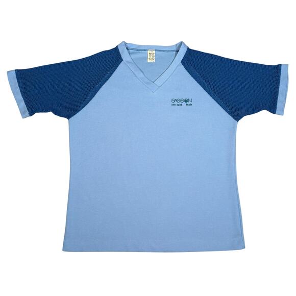 SASSON Other - Vintage Sasson New York Paris 80s Shirt Blue V Neck Mesh Sleeve Tee Medium